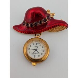 Breeze ETC Co. Red Hat Society Watch Gemed Red Enamel Pin- New Battery